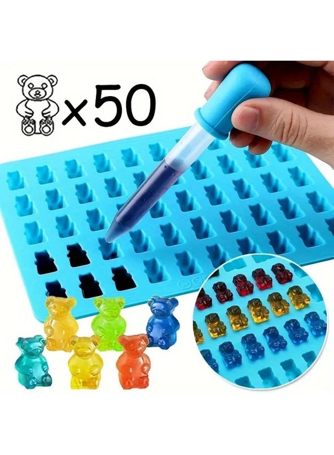 قوالب دببة الهلام السيليكونية الزرقاء مع قطارة 50 عُقْدة أدوات صنع الحلوى DIY لحفلة عيد الميلاد - Image 3