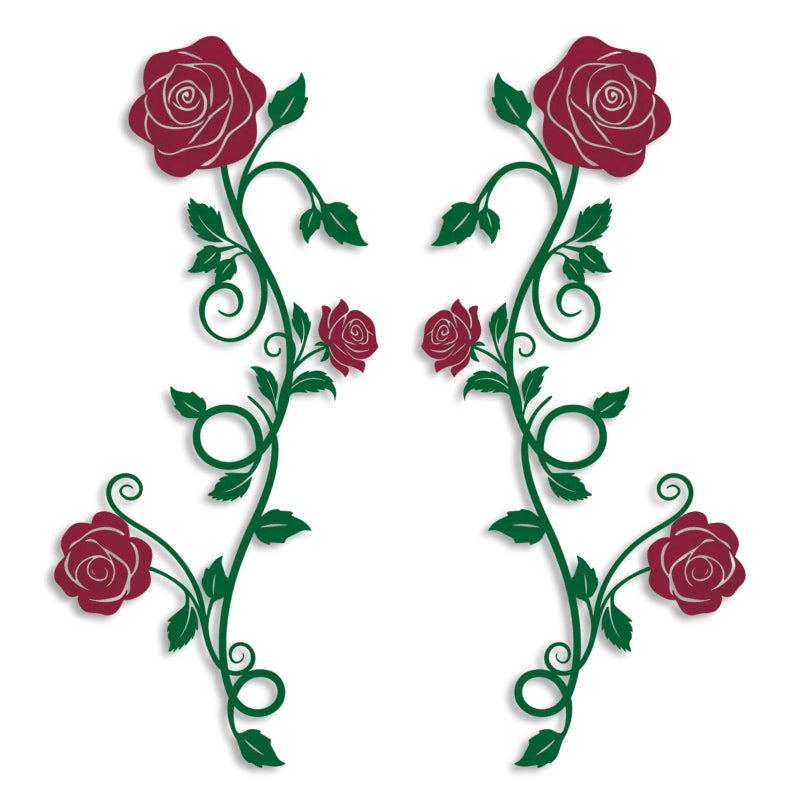 Pinetree Art 2 Pieces Metal Flower Wall Art Modern Vintage Rose Floral Branch Wall Decor for Living Room Hallway Bathroom (Red) - Image 1
