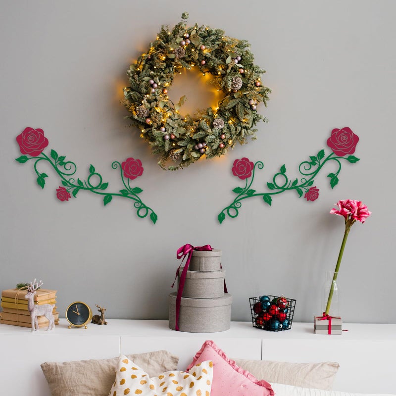 Pinetree Art 2 Pieces Metal Flower Wall Art Modern Vintage Rose Floral Branch Wall Decor for Living Room Hallway Bathroom (Red) - Image 4