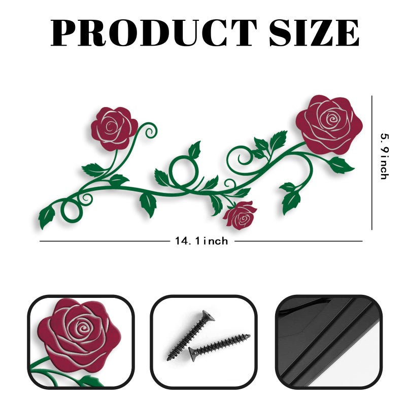 Pinetree Art 2 Pieces Metal Flower Wall Art Modern Vintage Rose Floral Branch Wall Decor for Living Room Hallway Bathroom (Red) - Image 2