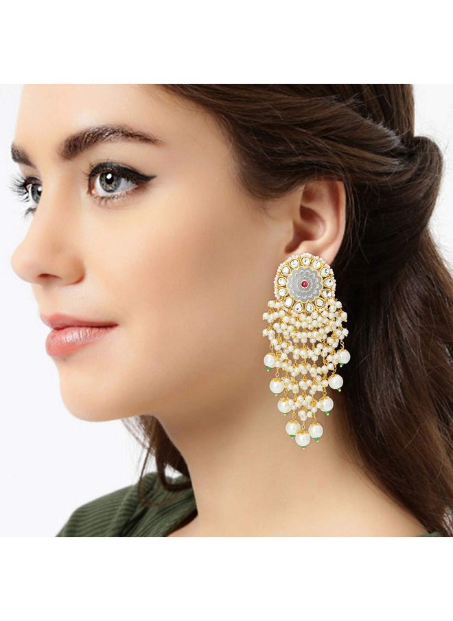 Aheli Classy Wedding Faux Stone Enamel Drop Tassel Earrings Indian Ethnic Fashion Bollywood Party Jewelry For Women  - Image 2