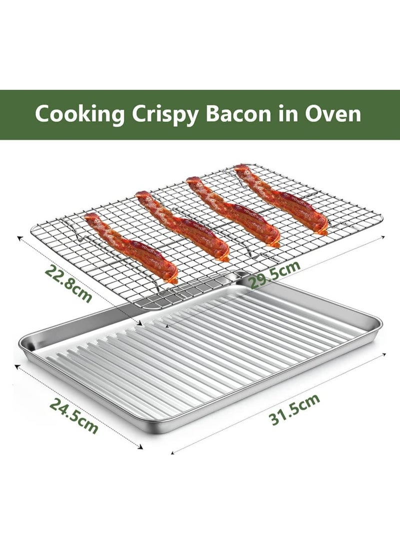 Angju Stainless Steel Baking Sheet with Rack Set [2 Pans + 2 Racks], Cookie Sheet with Cooling Rack, Size 31.5*24.5*2.5cm, Non Toxic & Heavy Duty & Easy Clean - Image 3