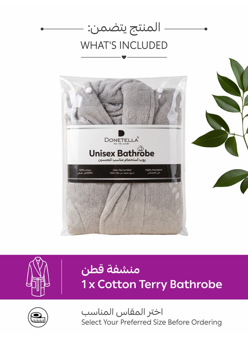 دوناتيلا روب استحمام 100% قطن للرجال والنساء، قطعة واحدة، مقاس M، 400 gsm، روب سبا بياقة شال، عالي الامتصاص، سريع الجفاف، مع حزام وجيوب. - Image 5