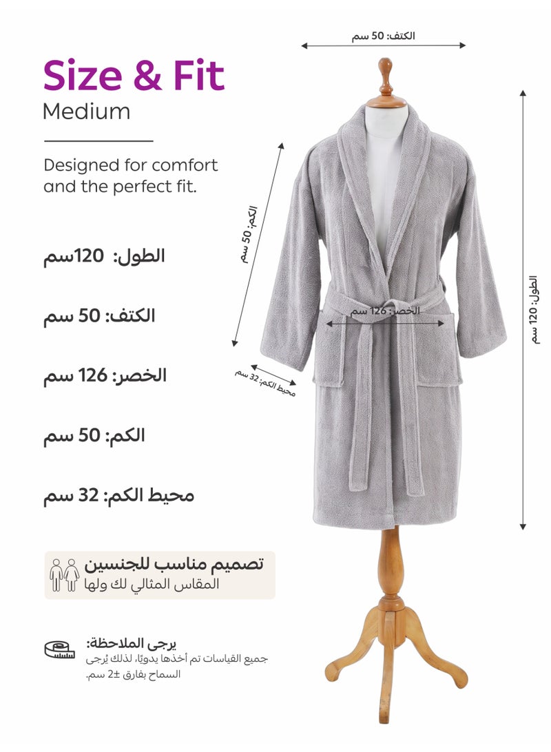 دوناتيلا روب استحمام 100% قطن للرجال والنساء، قطعة واحدة، مقاس M، 400 gsm، روب سبا بياقة شال، عالي الامتصاص، سريع الجفاف، مع حزام وجيوب. - Image 4