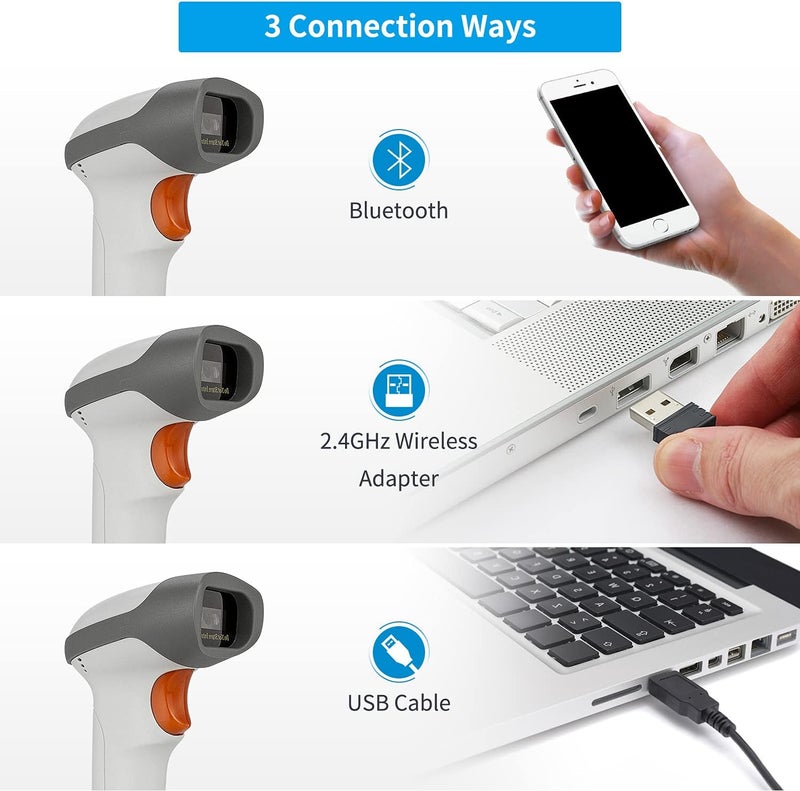 NetumScan Bluetooth 2D Barcode Scanner, 3 in 1 Automatic Wireless QR Barcode Reader USB Image Code Scanner for Store, Warehouse POS, Computer, Tablet, iPad, iPhone, Android - Image 2