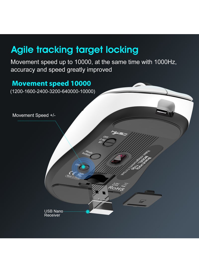 T700 Lightweight Gaming Mouse, Wired/Wireless/Bluetooth Tri Modes, Wireless Office Mouse for Laptop Mac PC