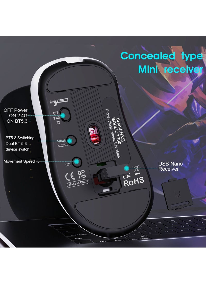 T700 Lightweight Gaming Mouse, Wired/Wireless/Bluetooth Tri Modes, Wireless Office Mouse for Laptop Mac PC