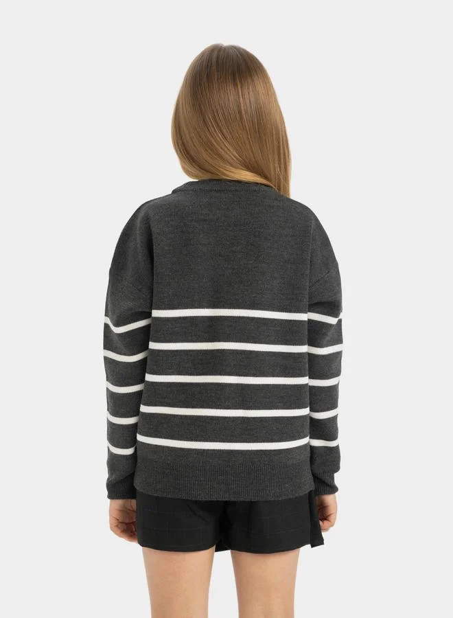 DeFacto DeFacto Regular Fit Striped Crew Neck Knit Sweater
