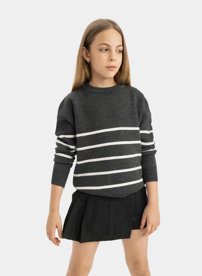 DeFacto DeFacto Regular Fit Striped Crew Neck Knit Sweater