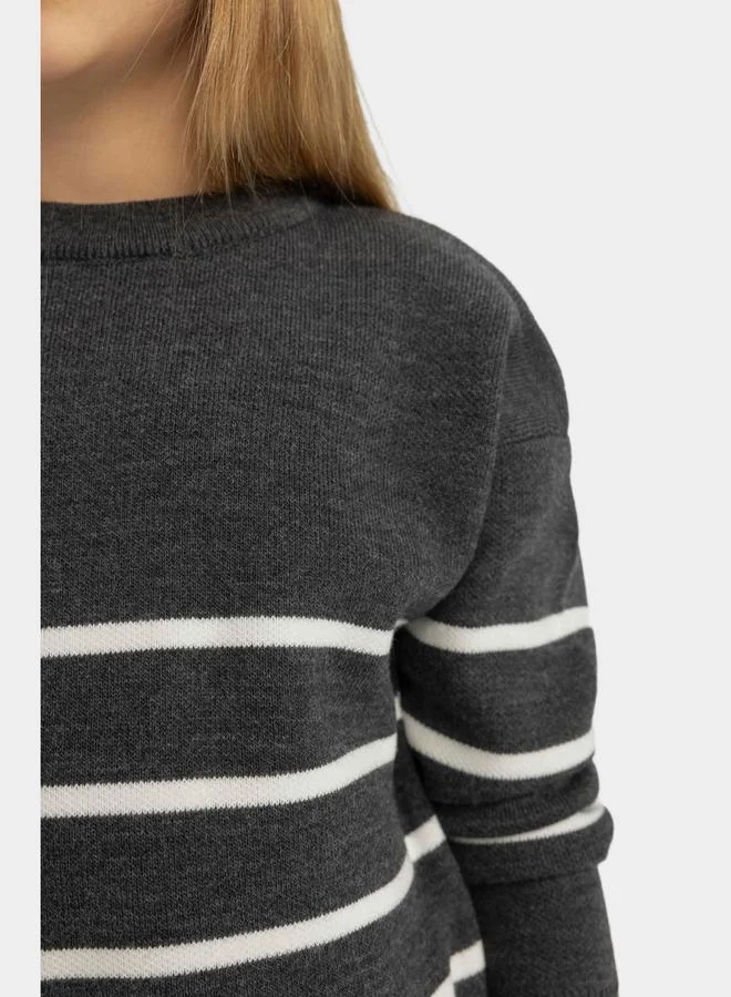 DeFacto DeFacto Regular Fit Striped Crew Neck Knit Sweater