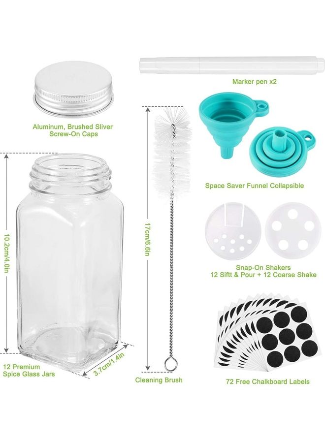 12-Pieces Spices Storage Bottles Clear 10cm - Image 3