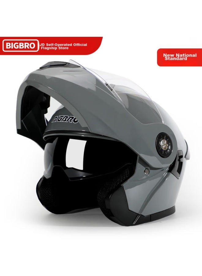 Bigbro Dual-lens Electric Scooter Helmet, Flip-up Helmet, Uni, All-season, Lightweight Battery-powered Scooter Helmet, Cement Gray, One Size Fits All - Image 1