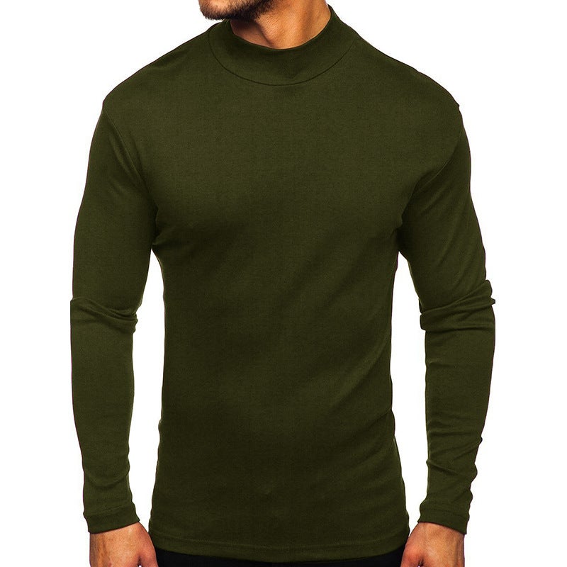 Foreign Trade Men''s High Collar Warm Base Shirt Top Autumn and Winter Fleece-lined and Long Sleeve T-shirt Men''s Wear - Image 1