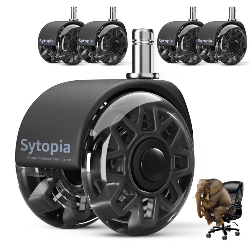 Sytopia Office Chair Wheels Replacement  2.5 Inch Heavy Duty Caster Set  For Carpet And Hardwood Floors  Universal Size 11X22Mm  Fits 99%  Black - Image 1