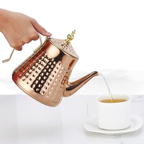 SANQIAHOME 1.2L(40oz) Stainless Steel Hammer Patterned Teapot With Removeable Infuser,Loose leaf cover,Copper - Image 2