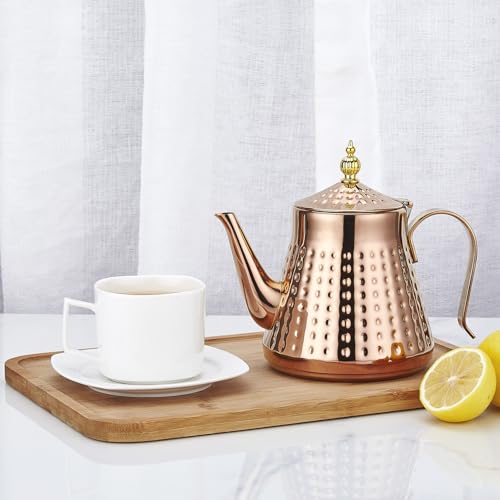 SANQIAHOME 1.2L(40oz) Stainless Steel Hammer Patterned Teapot With Removeable Infuser,Loose leaf cover,Copper - Image 4