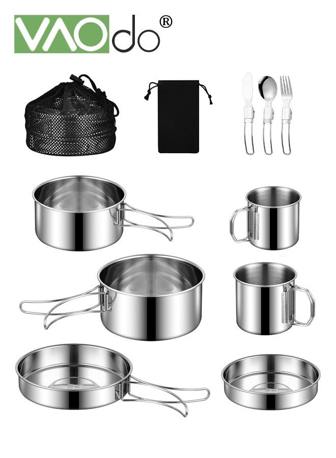 VAOdo Camping Cookware Set Stainless steel Camping Gear Compact Camping Pots and  Non Stick Pot Knife Spoon Set for Outdoor Backpacking Camping Hiking Picnic with Carry Bag  - Image 1