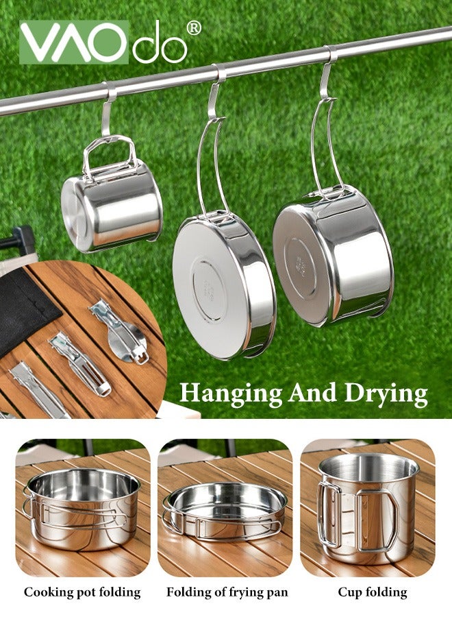 VAOdo Camping Cookware Set Stainless steel Camping Gear Compact Camping Pots and  Non Stick Pot Knife Spoon Set for Outdoor Backpacking Camping Hiking Picnic with Carry Bag  - Image 3