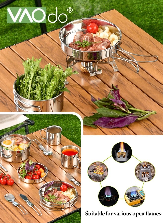 VAOdo Camping Cookware Set Stainless steel Camping Gear Compact Camping Pots and  Non Stick Pot Knife Spoon Set for Outdoor Backpacking Camping Hiking Picnic with Carry Bag  - Image 5