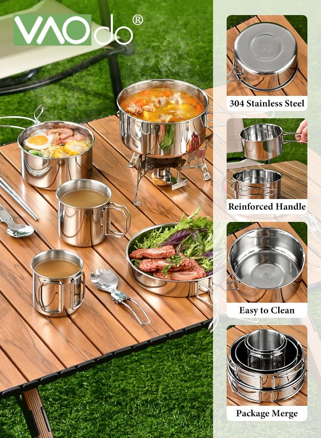 VAOdo Camping Cookware Set Stainless steel Camping Gear Compact Camping Pots and  Non Stick Pot Knife Spoon Set for Outdoor Backpacking Camping Hiking Picnic with Carry Bag  - Image 2