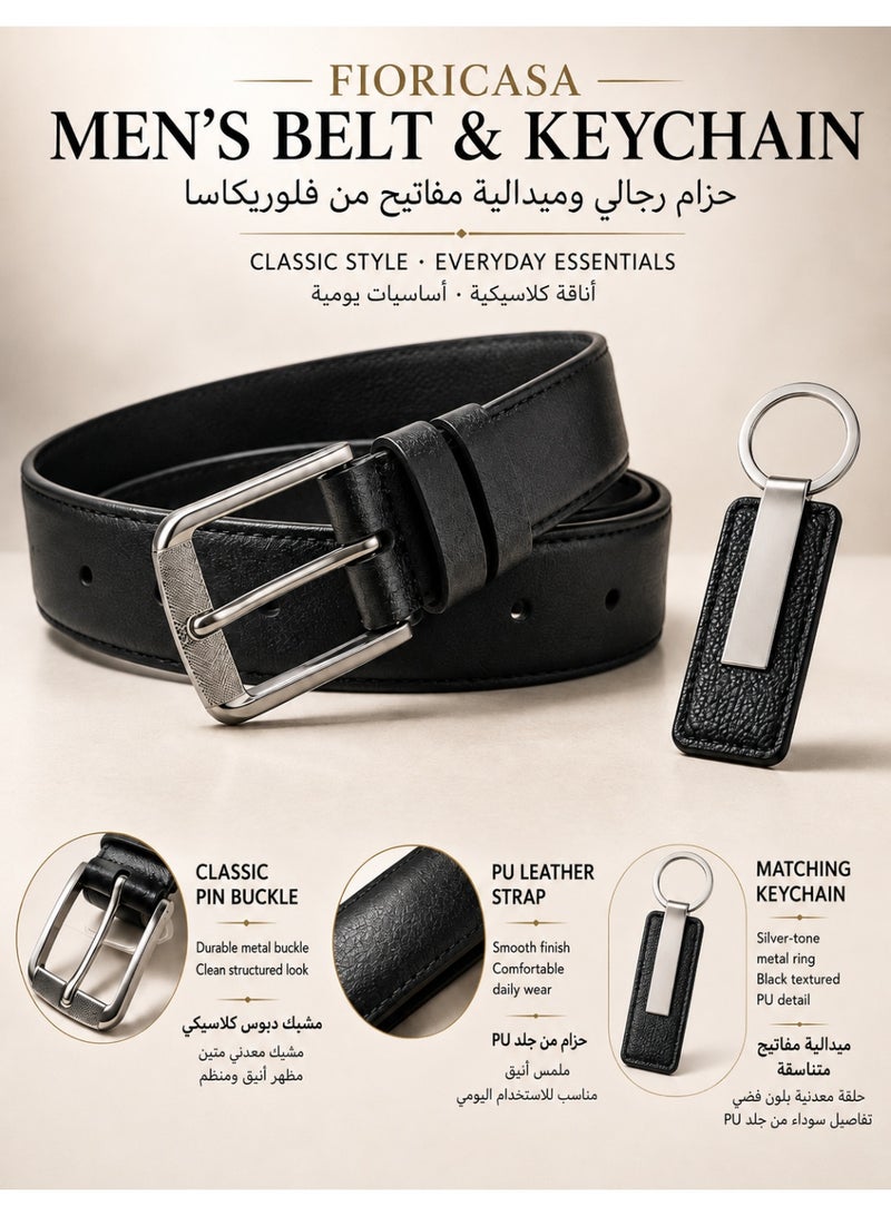 فوريكاسا FIORICASA طقم هدايا رجالي – ساعة كوارتز، حزام من جلد PU، نظارة شمسية بتصميم طيار وميدالية مفاتيح من جلد PU، إكسسوارات كلاسيكية داخل علبة هدايا أنيقة - Image 4
