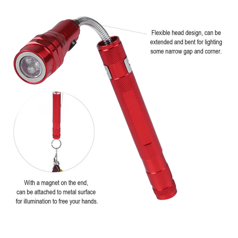 Multi function Mini Flexible Telescopic LED Flashlight Rotatable Torch with Magnetic End (Red) - Image 4