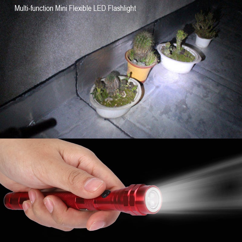Multi function Mini Flexible Telescopic LED Flashlight Rotatable Torch with Magnetic End (Red) - Image 3