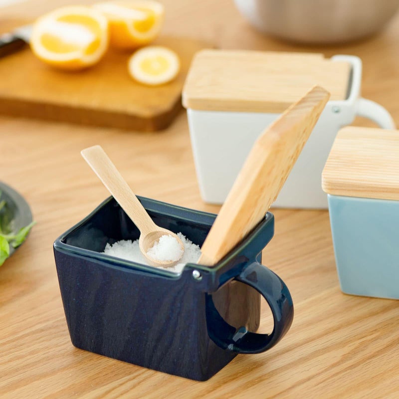ZERO JAPAN(ã‚¼ãƒ­ã‚¸ãƒ£ãƒ‘ãƒ³) Zero Japan Bee House Premium Salt Box with Hinoki Lid - Container for Sea Salt and Spices - Elegant Cellar for Kitchen Countertop - Jeans Blue, 16 oz - Image 3