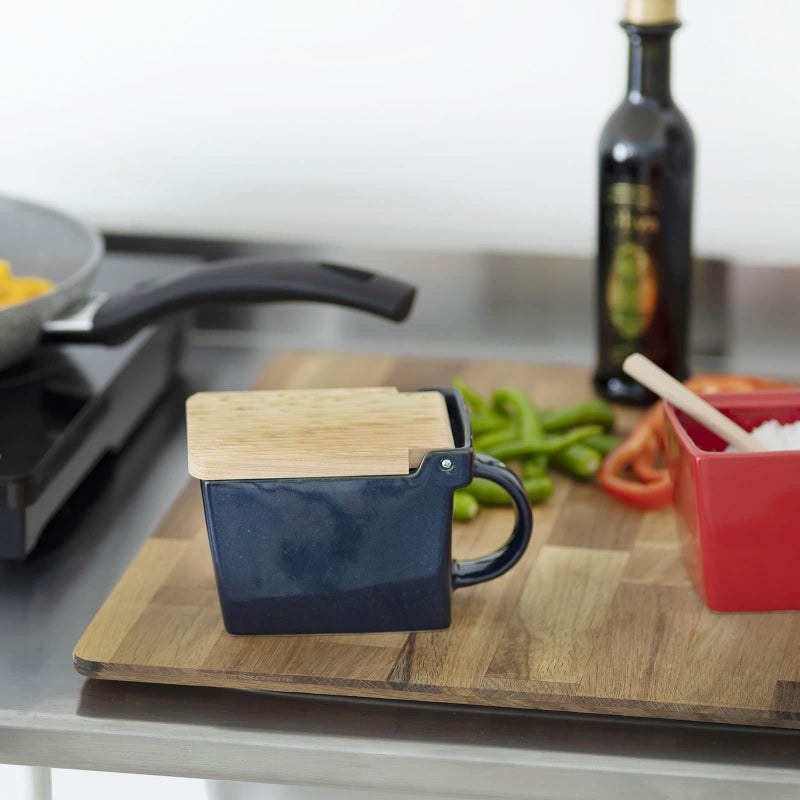 ZERO JAPAN(ã‚¼ãƒ­ã‚¸ãƒ£ãƒ‘ãƒ³) Zero Japan Bee House Premium Salt Box with Hinoki Lid - Container for Sea Salt and Spices - Elegant Cellar for Kitchen Countertop - Jeans Blue, 16 oz - Image 4