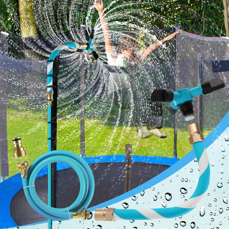 FCLLD Trampoline Sprinkler for Kids Backyard Water Park Net Friendly WaterWhirl Outdoor Game Toys Adjustable Summer Toys Included Accessories Tool Exclusive Copyright Blue - Image 2