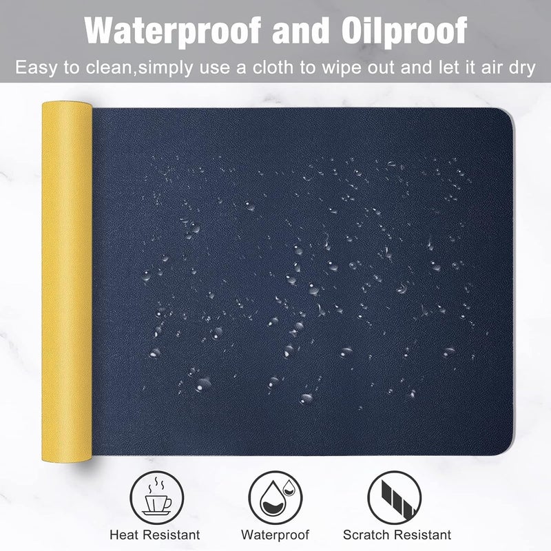Hsurbtra Desk Pad, 31.5" x 15.7" Dual Side PU Leather Desk Mat, Waterproof Non-Slip Desktop Blotter Protector, Large Mouse Pad for Laptop Keyboard Office Home, Blue and Yellow - Image 5