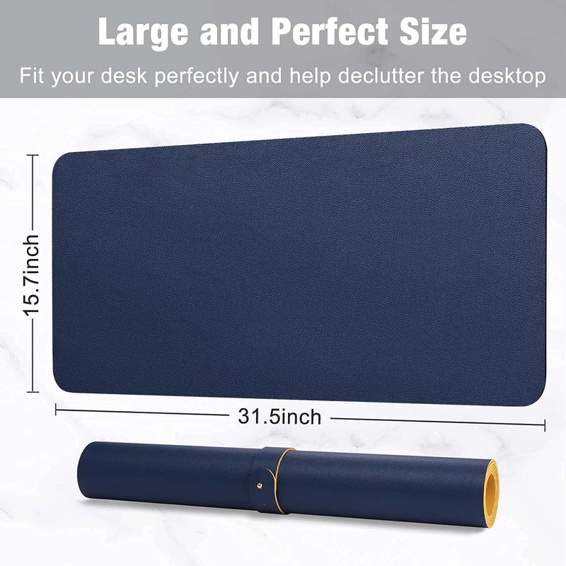 Hsurbtra Desk Pad, 31.5" x 15.7" Dual Side PU Leather Desk Mat, Waterproof Non-Slip Desktop Blotter Protector, Large Mouse Pad for Laptop Keyboard Office Home, Blue and Yellow - Image 3
