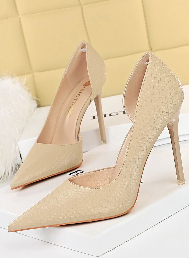 BIGTREE Pointed Snakeskin Side Cut-Out High Heels 10.5CM Beige
