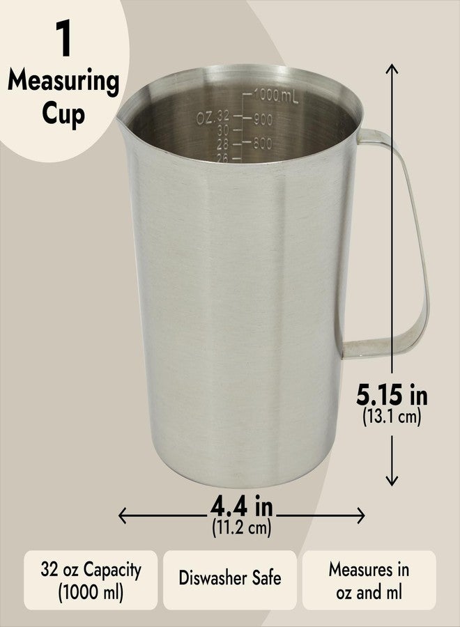 Juvale 4-Stainless Steel Metal Measuring Cups - 32 Oz/1000 mL, With Handle - Stainless Steel Graduated Pitcher with Ounce & Milliliter Markings - Image 5