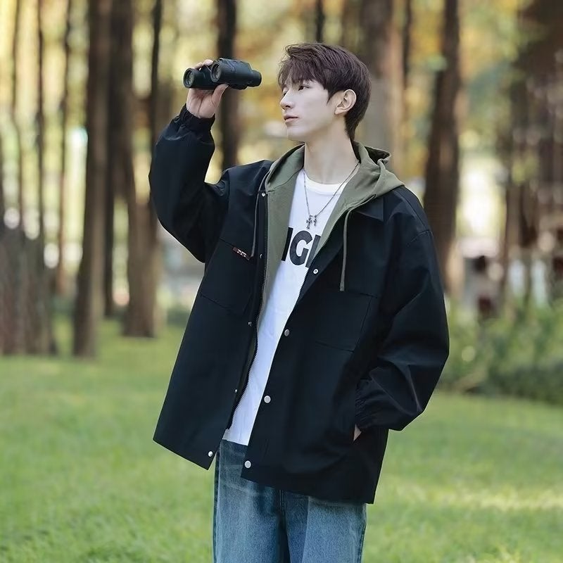 Autumn Hooded Two-piece Jacket Men Casual Trendy JK968 Black