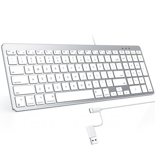 OMOTON Wired Keyboard Compatible with Mac with Dual Interface USB and TypeC Numeric Keypad Compatible with MacBook ProAir iMac Mac miniPro Laptop Silver - Image 1