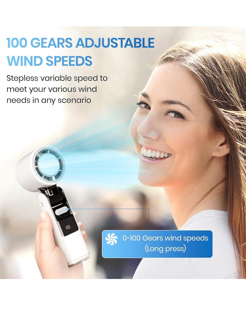 ALASAMCO Portable Handheld Fan, Speed(1-100) Adjustable Mini Turbo Fans, 4000mAh Battery USB Rechargeable Personal Fans, LED Digital Display, 3 IN 1 Foldable Fan with Night Light for Travel/Camping/Outdoor/Office - Image 2
