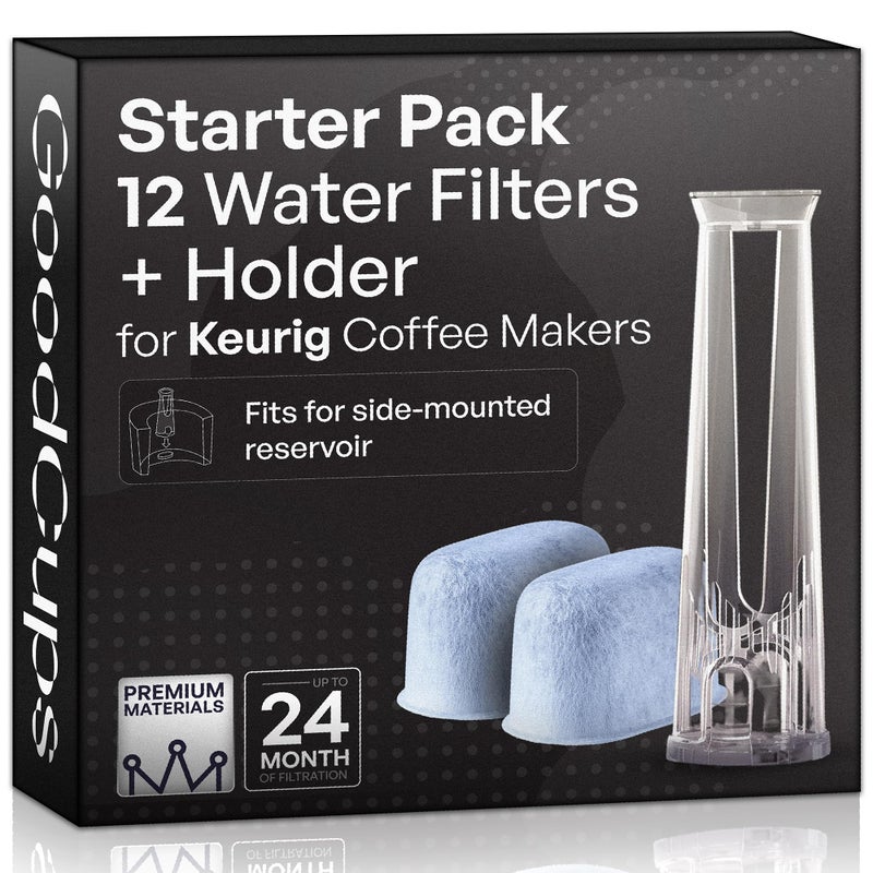 Water Filter Holder and 12 Water Filters for Keurig KSupreme KSlim KExpress KSelect KClassic KDuo Plus KElite KIced KCafe for Use in All Keurig Brewers with SideLoaded Reservoir