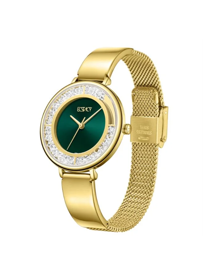 ECSTACY Women's Analog Display Watch With Gold Stainless Steel Strap - E23501-GBGG