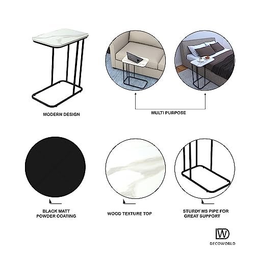 DECOWORLD|| Premium Side Table || Metal Side Table with Wooden Top || End Table for Living Room, Sofa C Type Table or Bed Side Stand (White Marble Top Finish on Engineered Wood with Black Stand) - Image 3