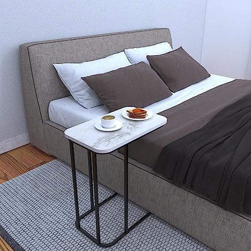 DECOWORLD|| Premium Side Table || Metal Side Table with Wooden Top || End Table for Living Room, Sofa C Type Table or Bed Side Stand (White Marble Top Finish on Engineered Wood with Black Stand) - Image 5