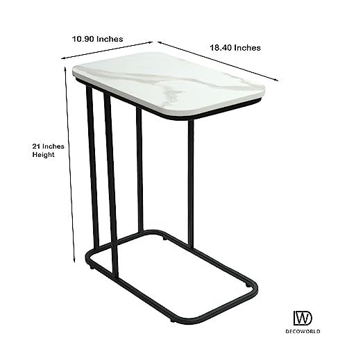 DECOWORLD|| Premium Side Table || Metal Side Table with Wooden Top || End Table for Living Room, Sofa C Type Table or Bed Side Stand (White Marble Top Finish on Engineered Wood with Black Stand) - Image 4