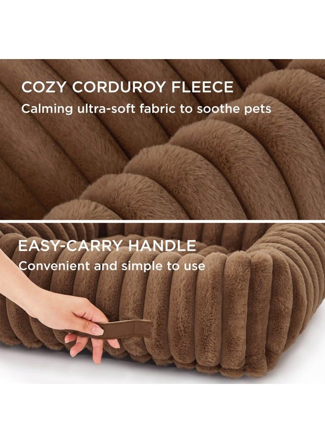 Bedsure ComfyFleece™ Cute Dog Bed for Extra Large Dogs - Washable Furry Puppy Beds, Rectangle Orthopedic XL Pet Beds with Removable Zipper Cover, 43x30x8inches, Camel Brown - Image 4