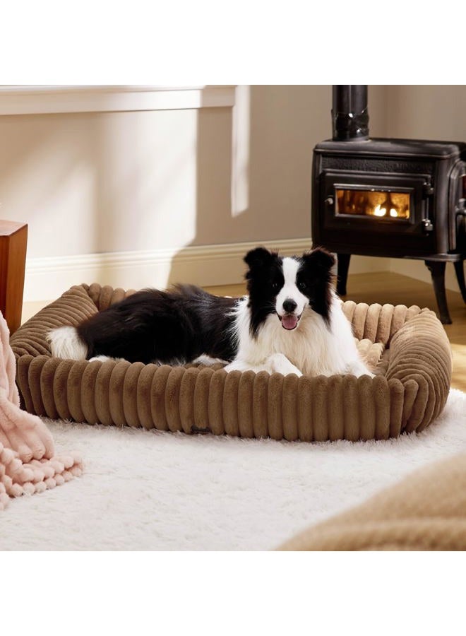 ComfyFleece™ Cute Dog Bed for Extra Large Dogs - Washable Furry Puppy Beds, Rectangle Orthopedic XL Pet Beds with Removable Zipper Cover, 43x30x8inches, Camel Brown