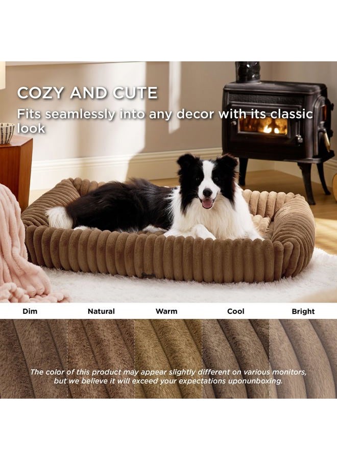 Bedsure ComfyFleece™ Cute Dog Bed for Extra Large Dogs - Washable Furry Puppy Beds, Rectangle Orthopedic XL Pet Beds with Removable Zipper Cover, 43x30x8inches, Camel Brown - Image 3