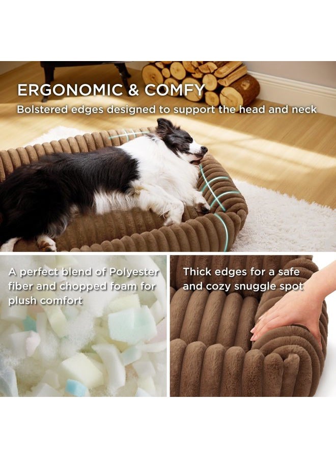 Bedsure ComfyFleece™ Cute Dog Bed for Extra Large Dogs - Washable Furry Puppy Beds, Rectangle Orthopedic XL Pet Beds with Removable Zipper Cover, 43x30x8inches, Camel Brown - Image 2
