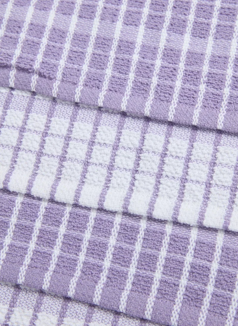 Matalan 4 Pack Lilac Check Terry Tea Towels (60cm x 45cm)