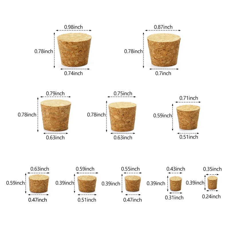 Jetec 100 Pack Assorted Cork Stoppers Different Sizes Variety Wooden Wine Bottle Cork Stoppers Tapered for Replacement Wine Bottle Plugs Crafts, 10 Sizes - Image 2