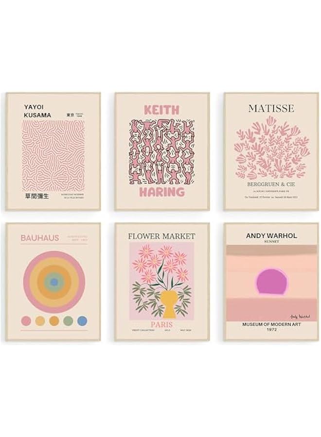KBKBART Matisse Wall Art Prints, Abstract Matisse Wall Art Exhibition Posters, Minimalist Pink Matisse Flower Market Yayoi Kusama Mix Gallery Wall Art, Boho Canvas Art Prints Beige Pink Room Decor for Room - Image 1