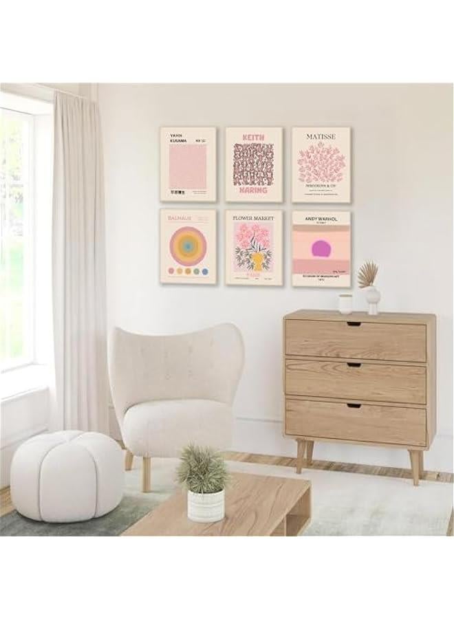 KBKBART Matisse Wall Art Prints, Abstract Matisse Wall Art Exhibition Posters, Minimalist Pink Matisse Flower Market Yayoi Kusama Mix Gallery Wall Art, Boho Canvas Art Prints Beige Pink Room Decor for Room - Image 3
